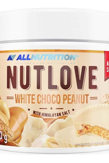 NUTLOVE White Choco Peanut spread from ALLNUTRITION, featuring peanuts and Himalayan salt.