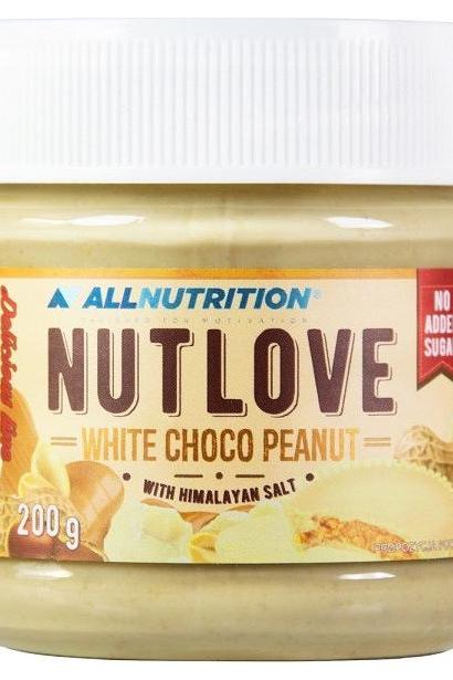 ALLNUTRITION Nutlove White Choco Peanut jar, creamy peanut spread with Himalayan salt, 200g, no added sugar.