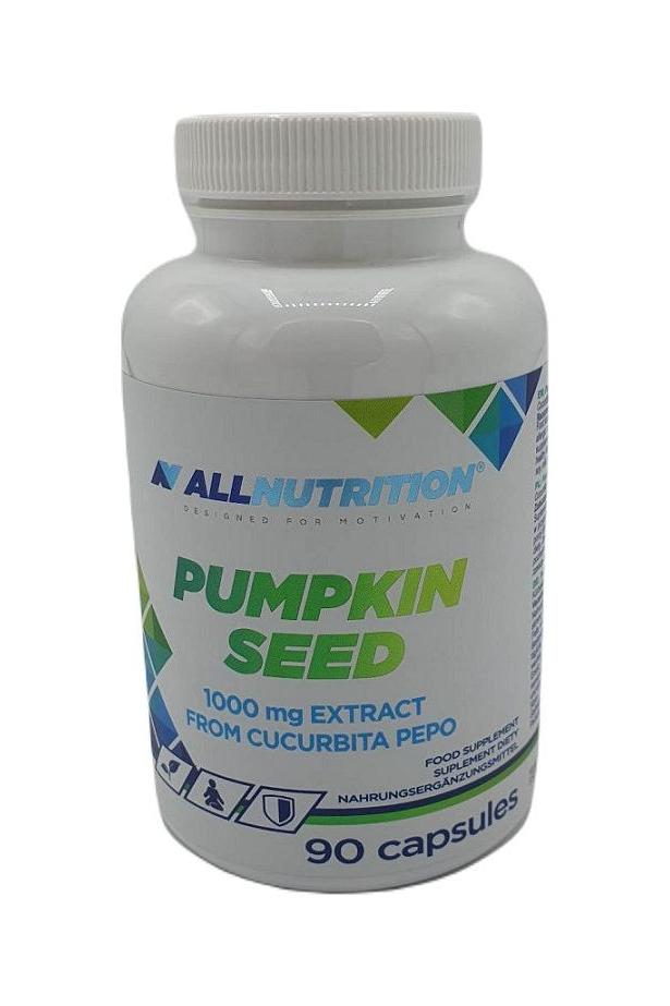 Allnutrition Pumpkin Seed dietary supplement bottle with 90 capsules of 1000 mg Cucurbita pepo extract.
