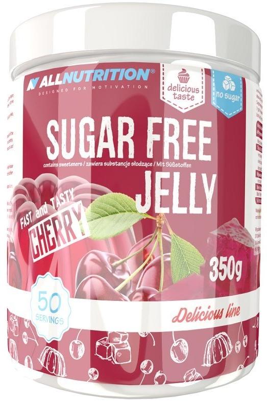 Allnutrition Sugar Free Cherry Jelly 350g packet, low-calorie dessert option with no added sugar.