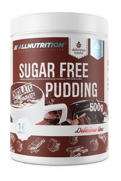 Allnutrition sugar free pudding powder in chocolate flavor, 500g, perfect for desserts without added sugar.