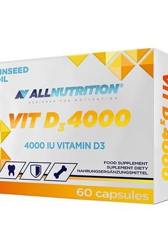 Allnutrition Vit D3 4000 capsules packaging, 4000 IU Vitamin D3 for immune support and bone health.