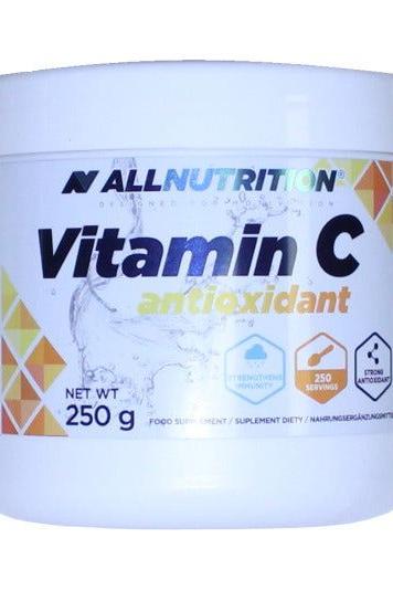 Allnutrition Vitamin C Antioxidant supplement jar, supports immunity and recovery, 250g container.