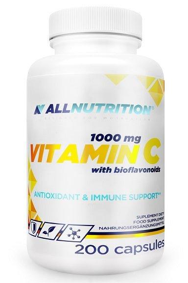 Allnutrition 1000 mg Vitamin C with bioflavonoids, supports immunity and energy, 200 capsules.