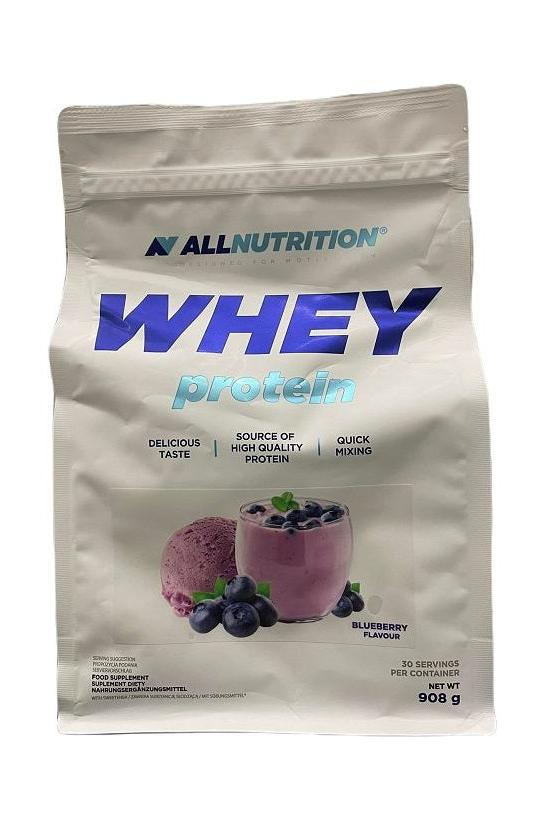 Allnutrition Whey Protein bag with blueberry flavor for muscle building and quick absorption.