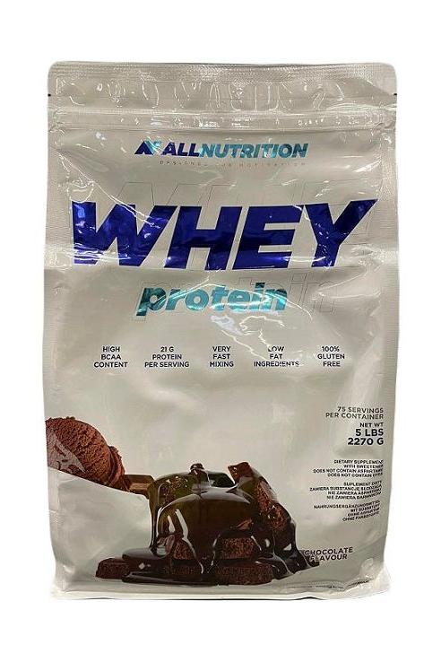 Allnutrition Whey Protein bag features high protein content and fast absorption for muscle recovery.