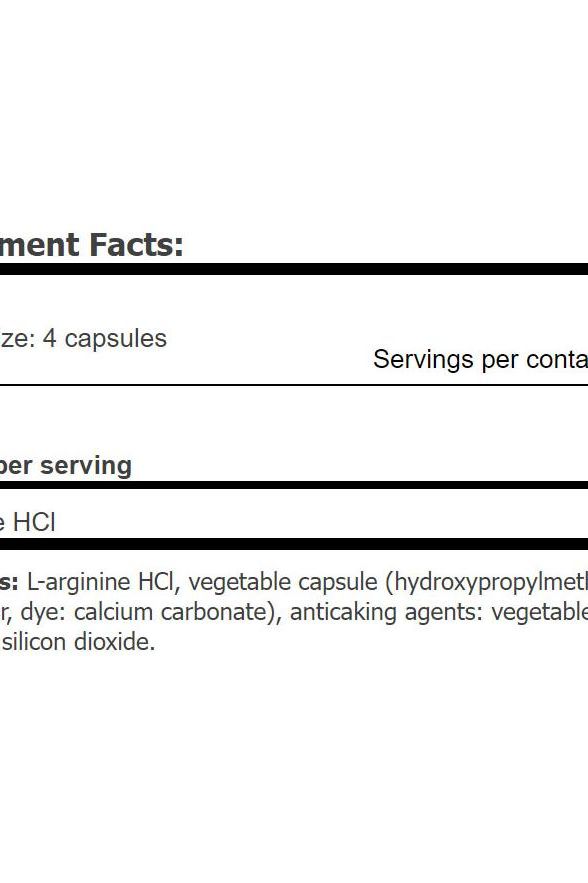 Nutritional information for Amix Arginine supplement showing serving size and ingredient details