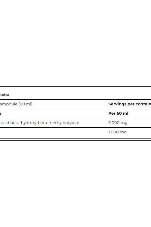 Nutritional information for Amix BetaTOR Liquid Shot per 60 ml serving.