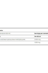 Nutritional information for Amix BetaTOR Liquid Shot per 60 ml serving.
