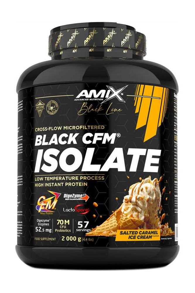Amix Black Line Black CFM Isolate protein powder in Salted Caramel Ice Cream flavor, 2kg packaging.
