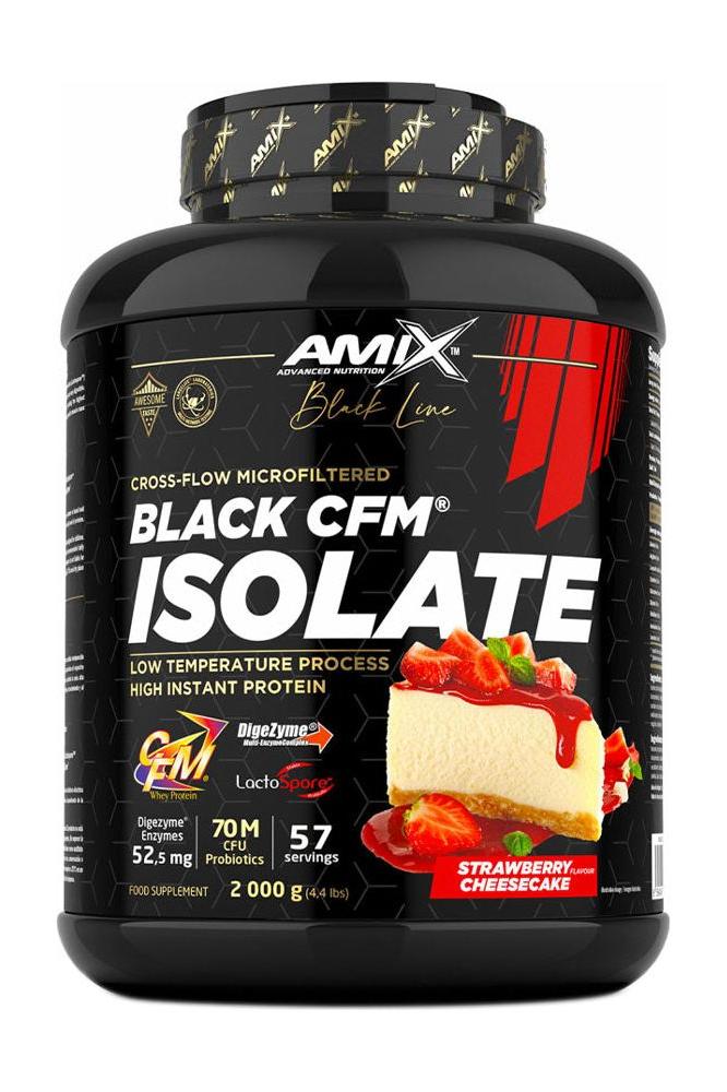 Amix Black CFM Isolate protein powder in Strawberry Cheescake flavor, 2000g with probiotics and enzymes.