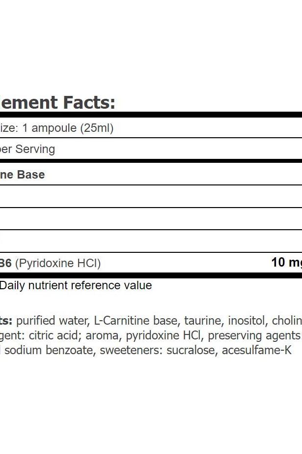 Nutritional information for Amix CarniSlim® detailing ingredients and serving size.