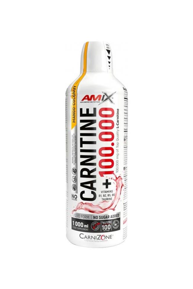 Amix Carnitine 100.000 bottle, superconcentrated L-carnitine with taurine and B-vitamins for energy and heart support.