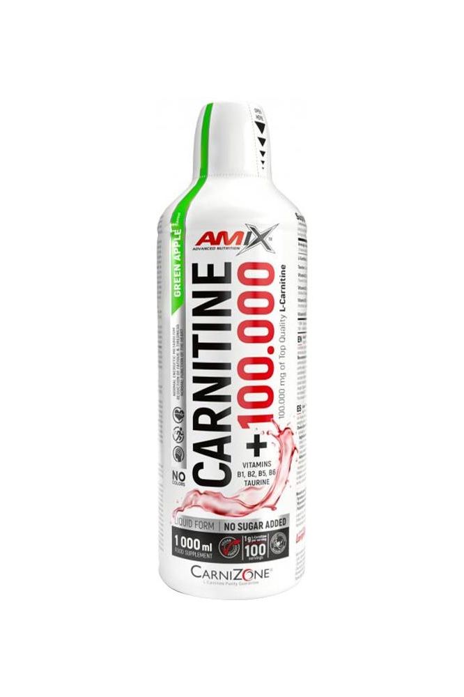 Amix Carnitine 100.000 bottle with taurine and B-vitamins, boosts energy and supports heart function.