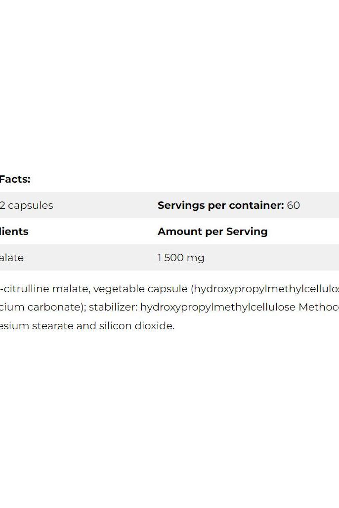 Supplement facts for Amix CitruLyn 750 mg showing ingredients and dosage per serving.