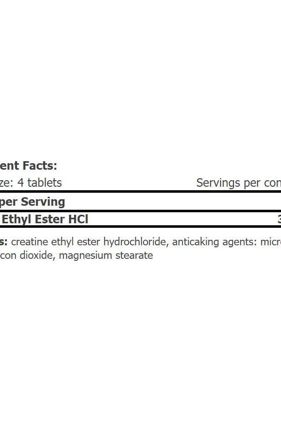 Nutritional label of Amix Creatine Ethyl Ester showing serving size and ingredient details.