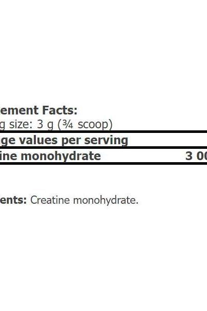 Supplement facts label for Amix Creatine Monohydrate, showing ingredients and serving size.