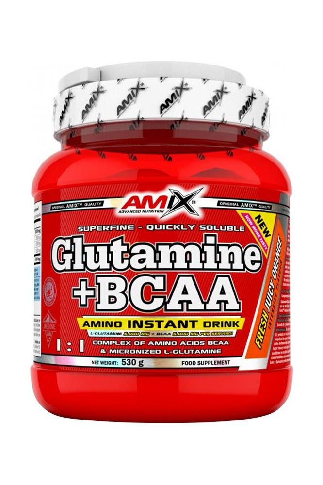 Amix Glutamine + BCAA powder container, superfin och snabbt löslig aminosyrapulver för muskelåterhämtning och styrka.