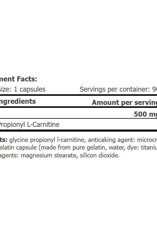 Nutrition label of Amix GPLC Glycine Propionyl L-Carnitine showing ingredients and serving size.