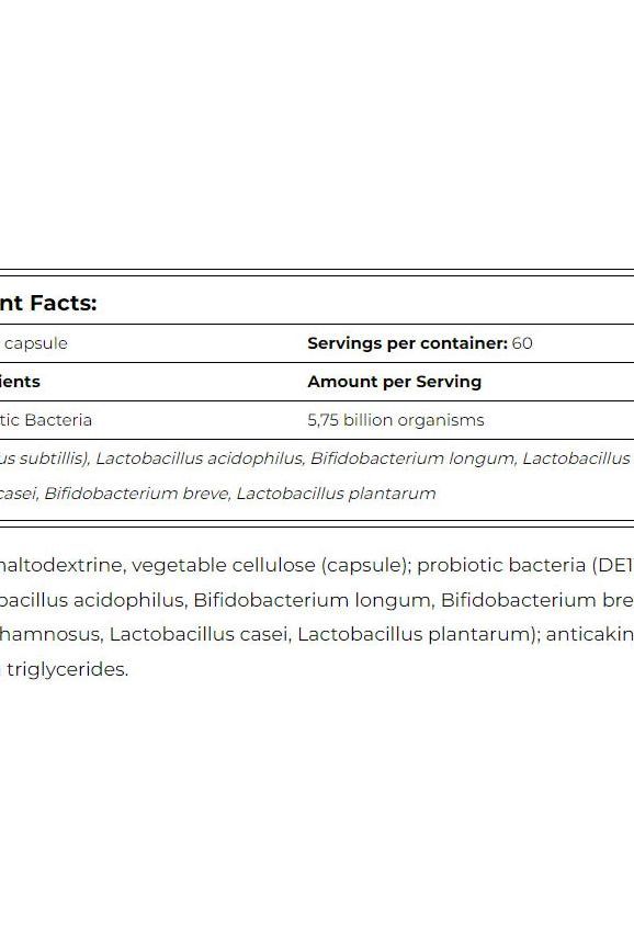 Supplement facts for Amix GreenDay Probio Forte showing ingredients and bacteria per capsule.