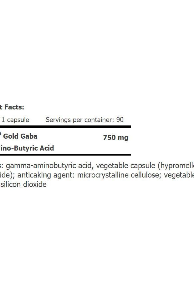 Nutrition facts for Amix GreenDay® ProVegan Gold GABA 90 capsules, highlighting ingredients and servings.