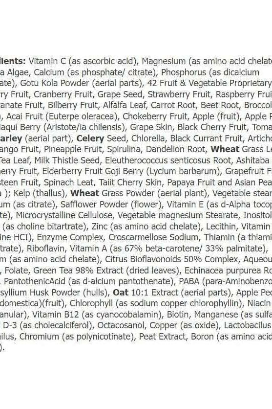 List of ingredients for Amix GreenDay ProVegan Multi VIP tablets including vitamins and minerals.