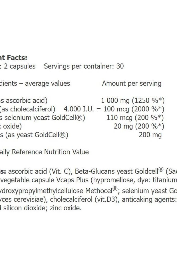 Nutritional facts for Amix GreenDay® ProVegan Vitamin C 1000, including ingredients and serving information.