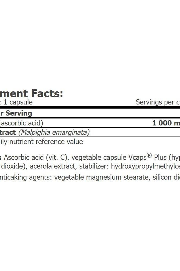 Nutritional information for Amix GreenDay ProVEGAN Vitamin C 1000 with Acerola Extract, 60 capsules.
