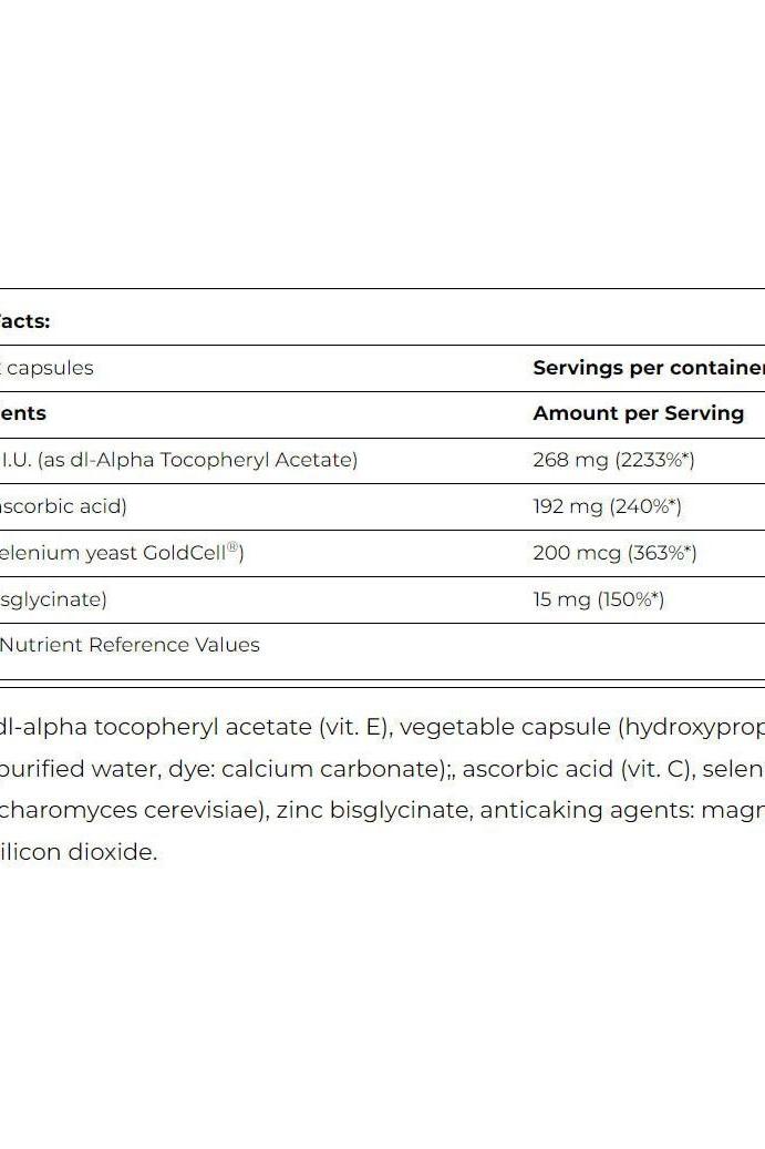 Nutrition facts for Amix GreenDay Vitamin E 400 I.U. showing serving details and ingredients per capsule.