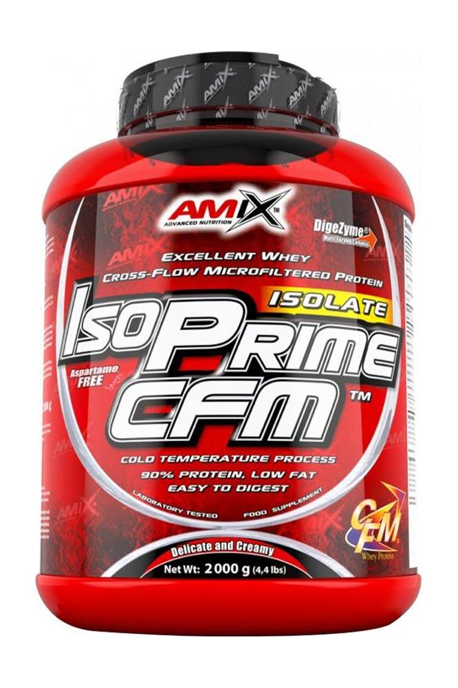 Amix IsoPrime CFM Isolate protein powder tub with 90% protein and low fat for muscle growth and recovery.