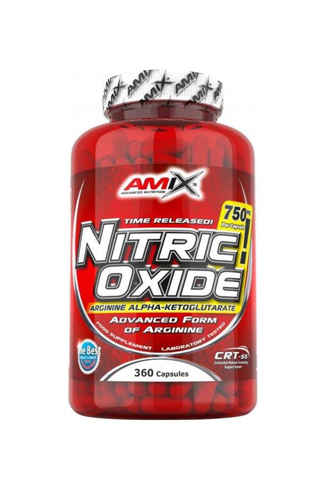 Amix Nitric Oxide supplement bottle with 360 capsules for enhanced muscle performance and recovery.