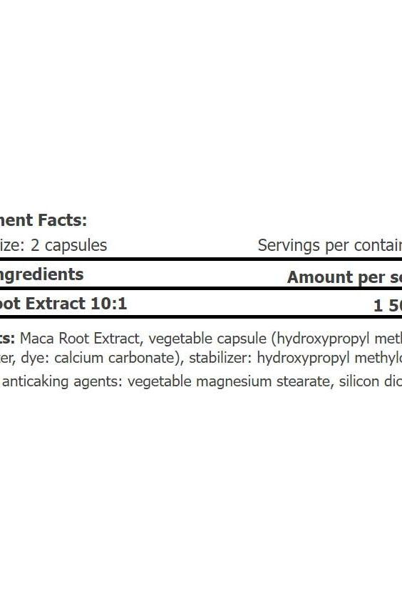 Nutritional information for Amix Peruvian Maca, detailing ingredients and serving sizes.