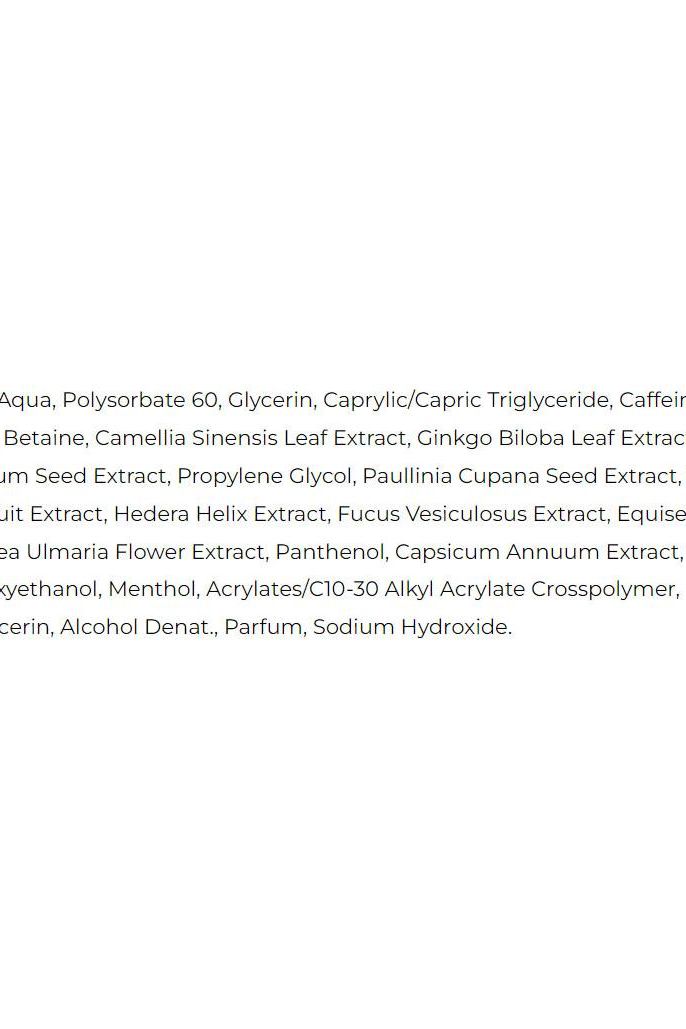 Ingredients list for Amix Super Fat Burner Booster Gel with natural extracts and active compounds.