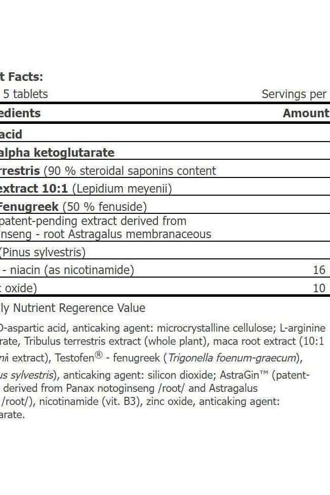 Detailed ingredient list for Amix Testo F-200 supplement with key nutrients and dosages.