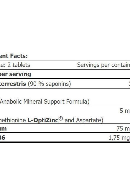 Nutritional information for Amix Tribu-ZMA® showing ingredient details and serving size.