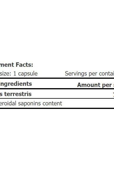 Nutritional information for Amix TribuLyn™ showing Tribulus Terrestris and saponins content per capsule.
