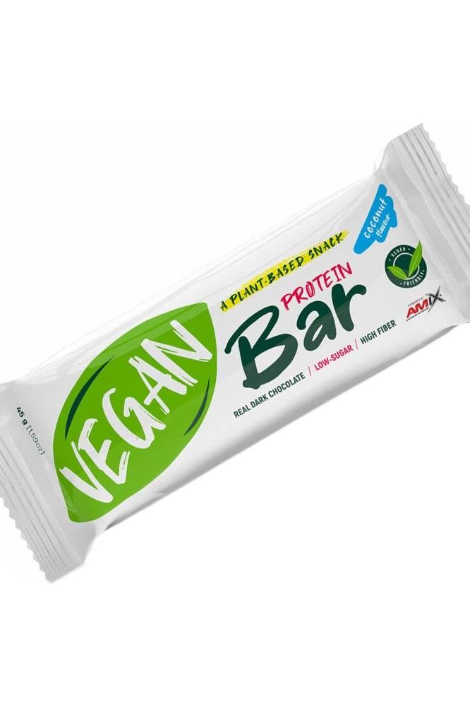 Amix Vegan Protein Bar with real dark chocolate, low sugar, and high fiber for a healthy snack option.