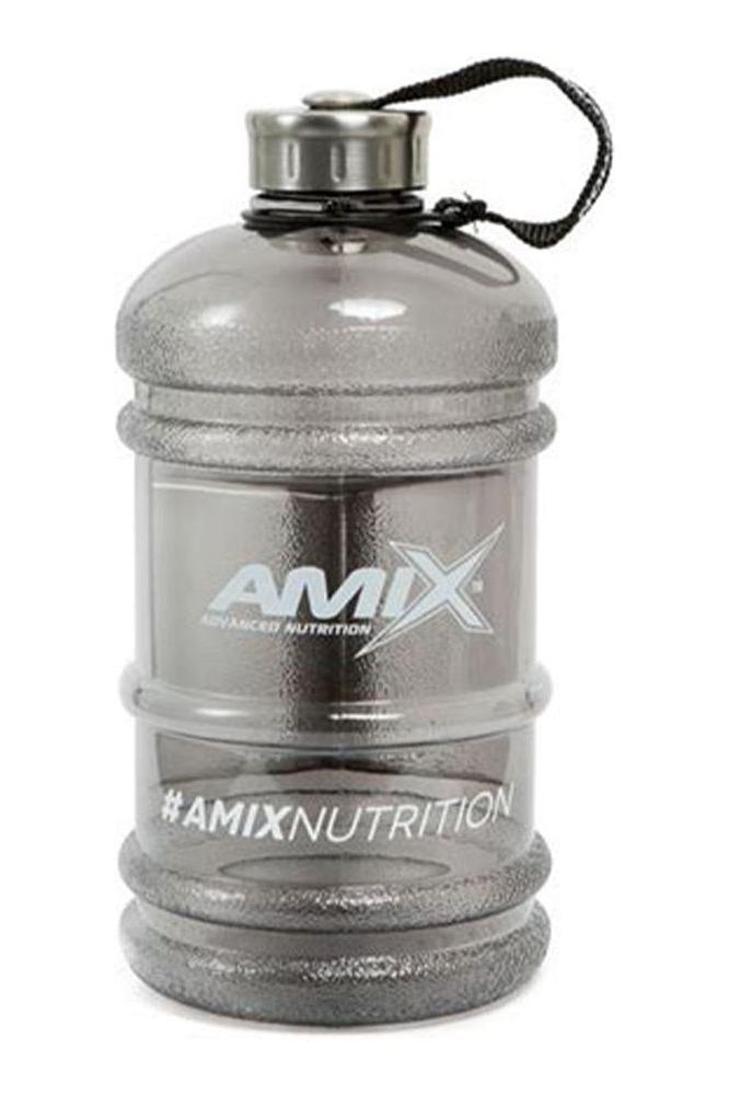 Amix water bottle 2.2 liters with stainless steel screw cap and nylon strap for gym and outdoor use.