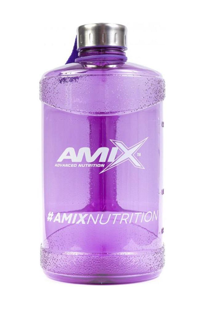 Amix water bottle in purple, 2.2L capacity, BPA-free, with stainless steel cap and nylon strap, ideal for gym and outdoor use.