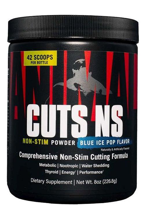 Animal Cuts Non-Stim Powder in Blue Ice Pop flavor, 42 scoops per bottle, for effective fat burning and muscle definition.