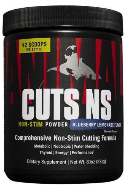 Animal Cuts NS non-stim powder container with blueberry lemonade flavor for fat burning and muscle definition.