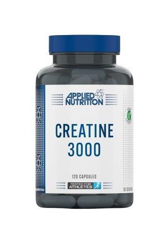Applied Nutrition Creatine 3000 supplement bottle with 120 capsules for enhancing physical performance.