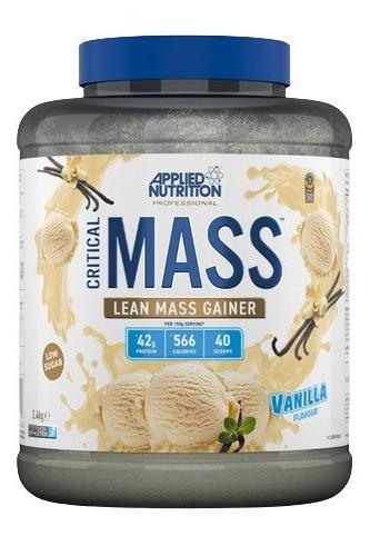 Applied Nutrition Critical Mass Professional lean mass gainer in vanilla flavor, 42g protein, 566 calories per serving.