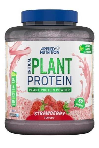 Applied Nutrition Critical Plant Protein powder in strawberry flavor, offering 25g of plant-based protein per serving.