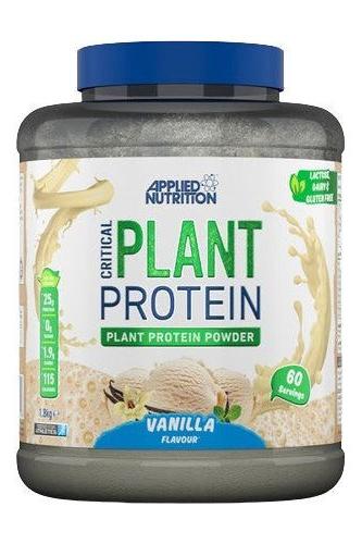 Applied Nutrition Critical Plant Protein powder in vanilla flavor, offering 25g protein per serving, vegan-friendly.
