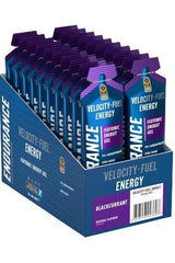 Applied Nutrition Endurance Energy Isotonic Gel in a box, featuring blackcurrant flavor and 23g carbohydrates per gel.