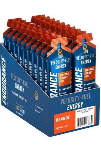 Applied Nutrition Endurance Energy Isotonic Energy Gel packs in orange, offering fast-absorbing carbohydrates for athletes.