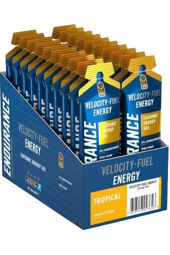Applied Nutrition Endurance Energy Isotonic Gel packs in a tropical flavor for quick energy during workouts.