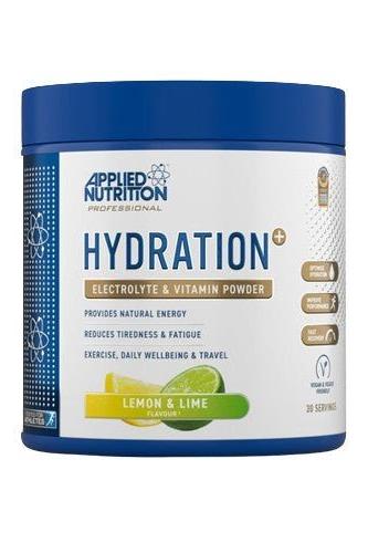 Applied Nutrition Hydration+ electrolyte and vitamin powder in lemon & lime flavor for energy and wellness.