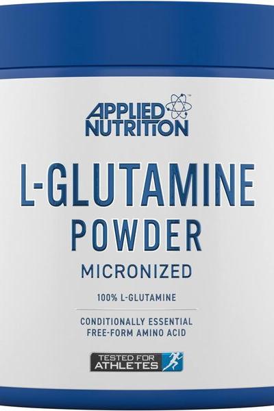 Applied Nutrition L-Glutamine Powder tub, micronized, 100% L-Glutamine, for muscle repair and immune support.